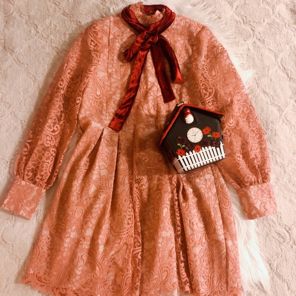 Endless Rose Dresses & Skirts - High neck pink lace dress with velvet bow